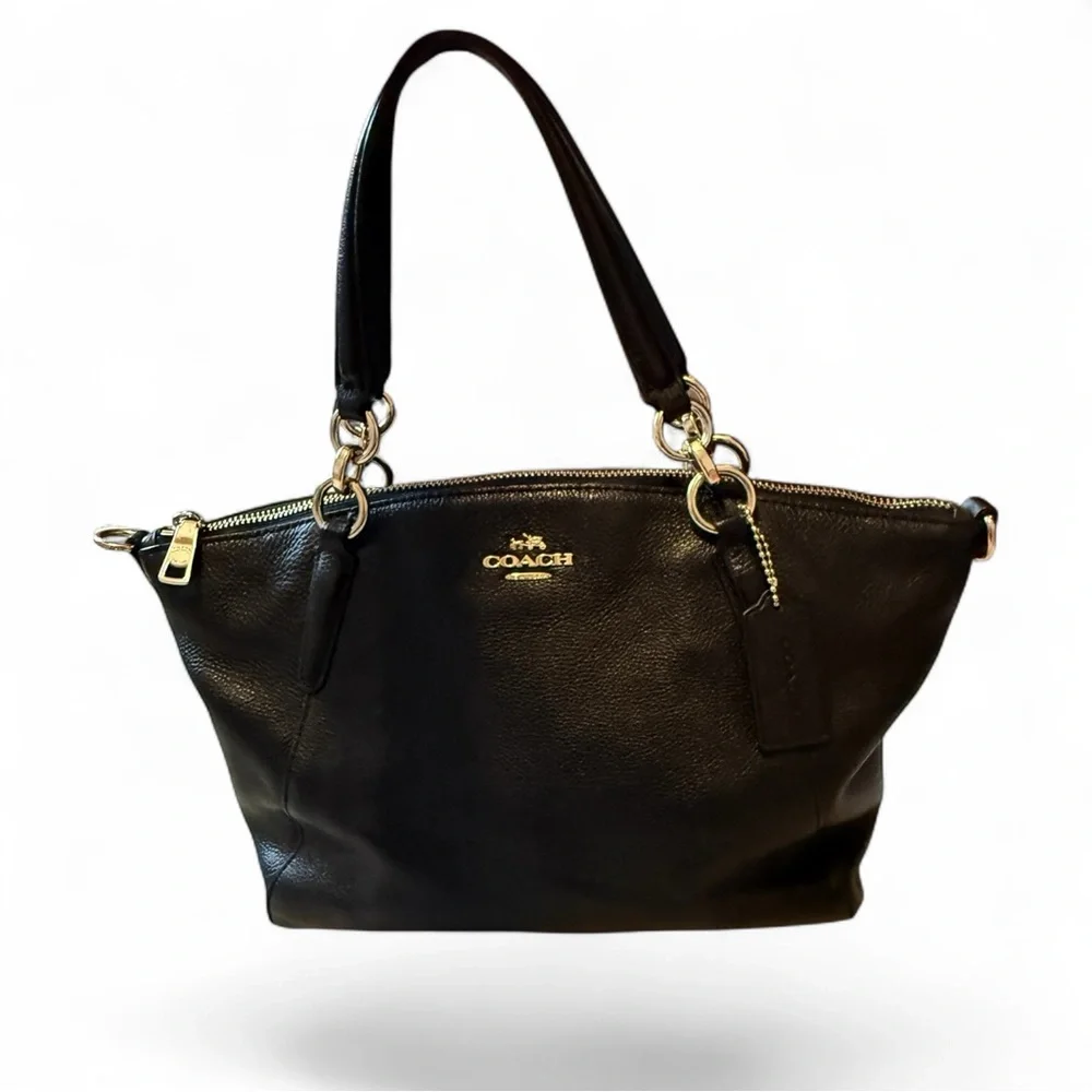 Coach Kelsey Satchel Black Pebble Leather Small Crossbody Top Handle Bag - Picture 1 of 10